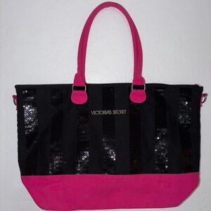 Victoria's Secret Black and Hot Pink Sequin Tote
